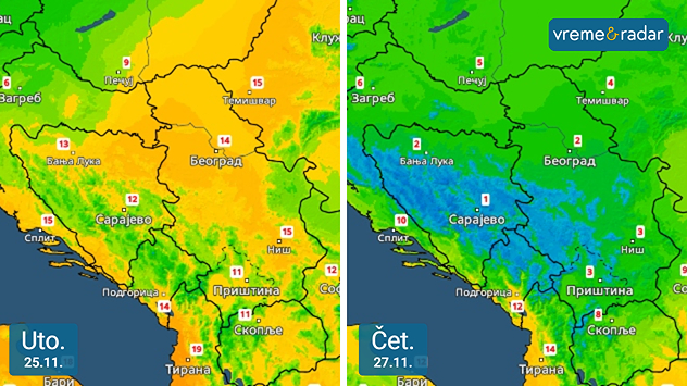 Temperatura u utorak i četvrtak