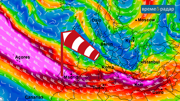 От дни наред струйният поток преминава точно над Средиземно море.