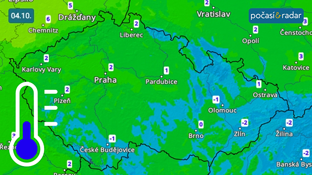 Předpověď minimálních denních teplot v Česku na sobotu 4. 10. Sobotní ráno bude v Česku ještě velmi chladné, minimální teploty místy poklesnou pod bod mrazu.