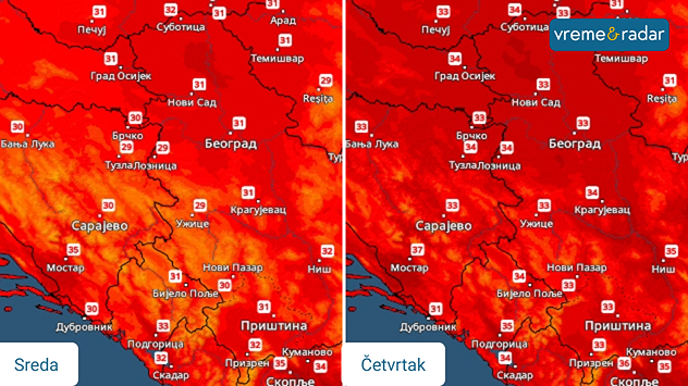 Temperatura u sredu i četvrtak