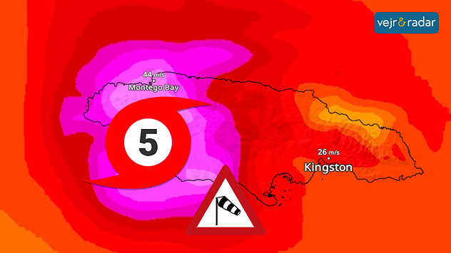 VindRadar viser en kategori 5 orkan over Jamaica.