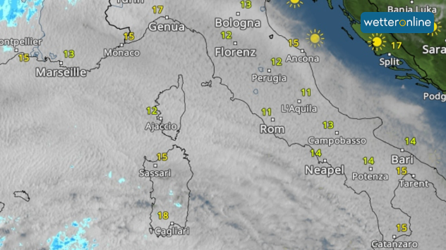 Eigenartige Wolkenstruktur über Italien im WetterRadar