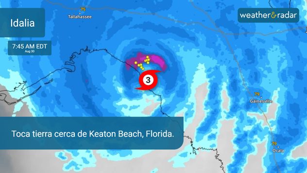 Idalia llega a Florida cerca de Keaton Beach a las 7:45 a.m. el 30 de agosto del 2023. 