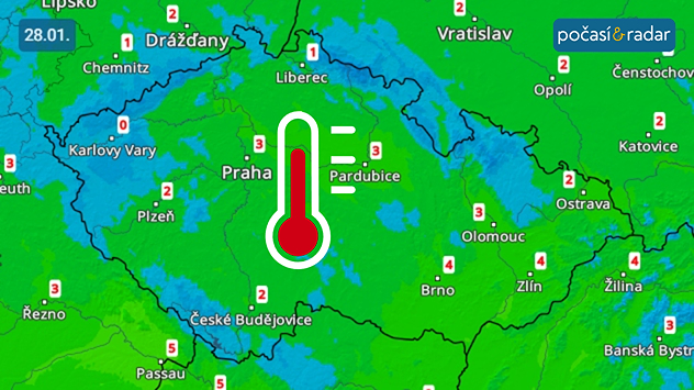Předpověď maximálních denních teplot v Česku na středu 28. ledna: Nejvyšší denní teploty ve středu se v Česku budou pohybovat nejčastěji na hodnotách slabě nad nulou.
