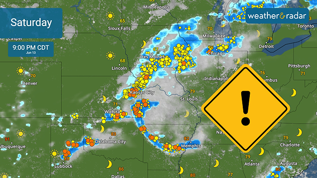 Severe storms are in Saturday's forecast for the Plains, Mid-Mississippi Valley.