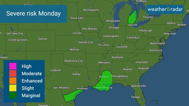 Scattered strong to severe storms across parts of the Gulf Coast. 
