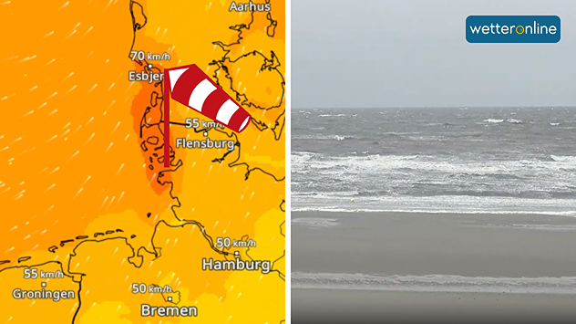 Aktuelles WindRadar: An der Nordseeküste ist es stürmisch. 