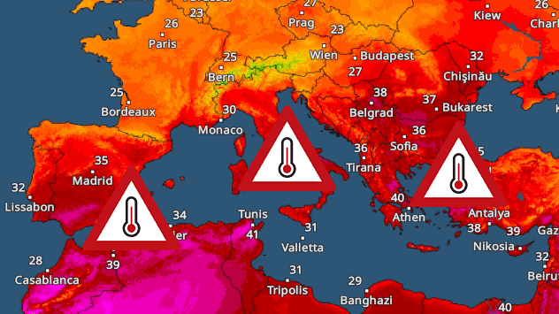 In Südeuropa ist es derzeit sehr heiß. In Spanien und Griechenland wird beispielsweise die 40-Grad-Marke teils deutlich überschritten. 