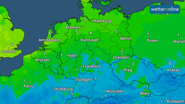 TemperaturRadar für Mittwochmorgen