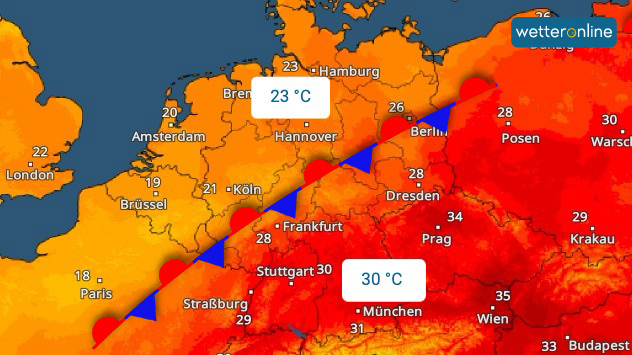 TemperaturRadar-Vorhersage: Es gibt große Kontraste am Samstag.