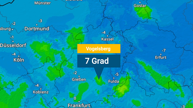 TemperaturRadar zeigt frostige Tieflagen und milde Bergländer