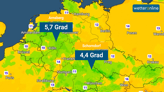 Tiefstwerte Dienstag früh