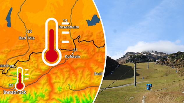 Föhn bringt hohe Temperaturen am Alpenrand. TemperaturRadar zeigt über 20 Grad an