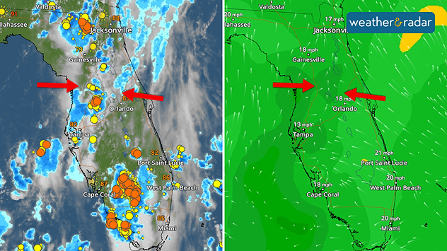 A convergence of two wet air masses is triggering wet weather across Florida today.