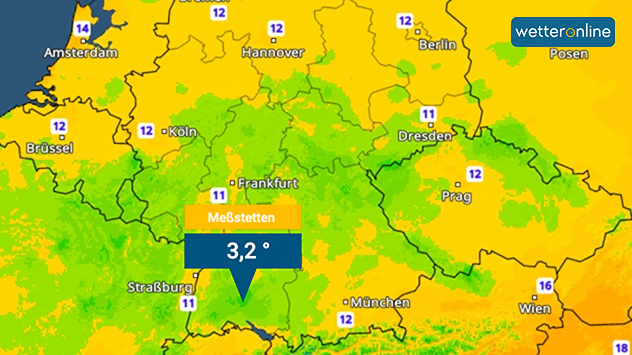 Die Karte zeigt die Tiefstwerte von heute.