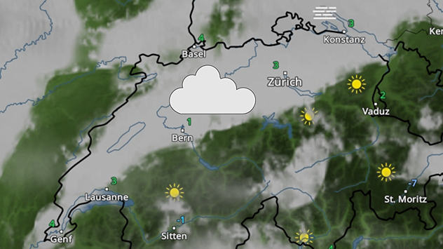 Das WetterRadar zeigt Hochnebel in der Schweiz.