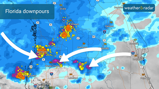 Purple on the WeatherRadar indicates rainfall heavy enough to limit visibility.