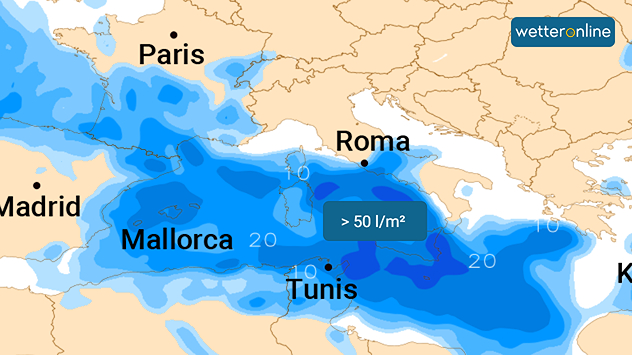 Niederschlagsmengen Italien bis Sonntag