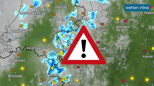 WetterRadar-Vorhersage: Heftige Gewitter ziehen ab dem Nachmittag im Westen und Nordwesten auf.
