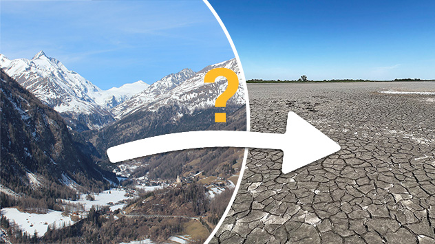 Schneebild und ausgetrockneter See