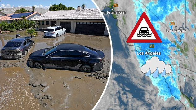 WetterRadar von HILARY und überschwemmte Straße