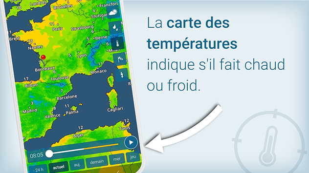 La carte des températures indique s'il fait chaud ou froid.