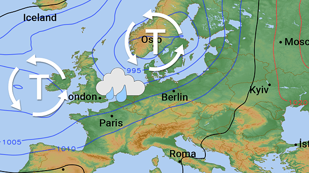 Tiefdruckzone nordwestlich von Deutschland bringt uns Regenwetter