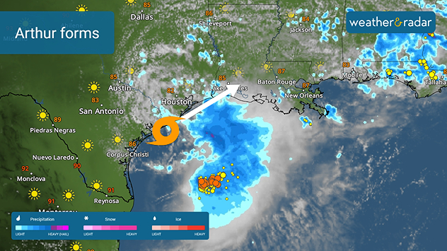 Arthur forms on Gulf Coast.