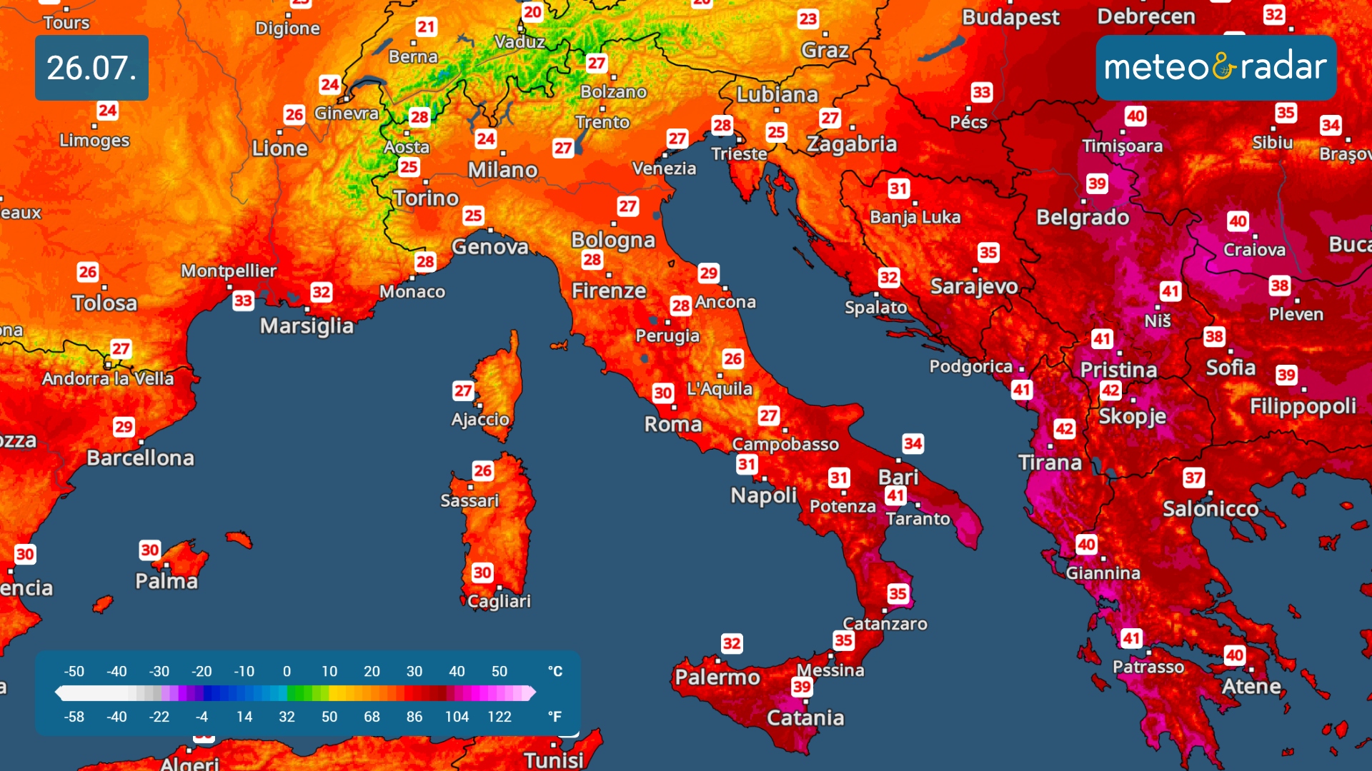 Temperature massime Italia