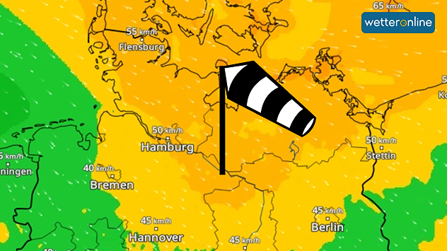 WindRadar zeigt kräftige Böen im Nordosten