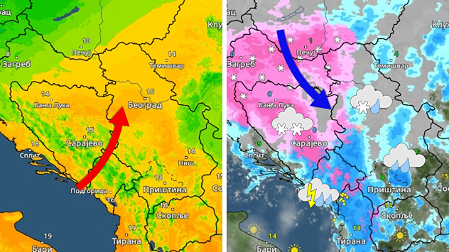 Toplije, pa zahlađenje i sneg