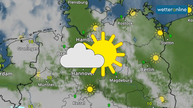 WetterRadar-Vorhersage für Samstag mit Sonne-Wolken-Symbol