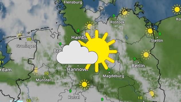 WetterRadar-Vorhersage für Samstag mit Sonne-Wolken-Symbol