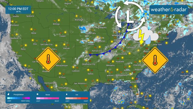 A national overview of prevailing weather conditions at noon on Tuesday, July 16, 2024.
