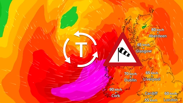 Sturmtief bei den Britischen Inseln im WindRadar
