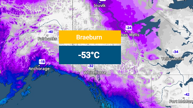 La carte météo montre des températures extrêmement basses au Canada.