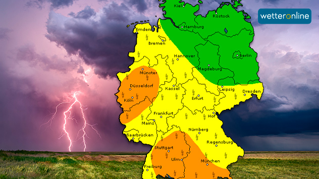 Gewitterwarnkarte Montag