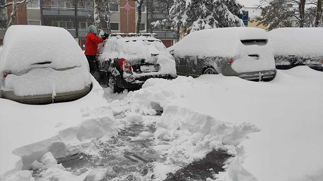 Wintereinbruch in Kiruna in Nordschweden