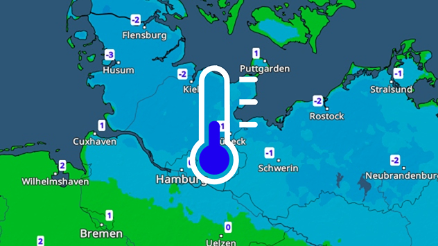 Wetterkarte von Norddeutschland mit Temperaturen zwischen minus 3 und plus 1 Grad in Schleswig-Holstein, Hamburg und Mecklenburg-Vorpommern.