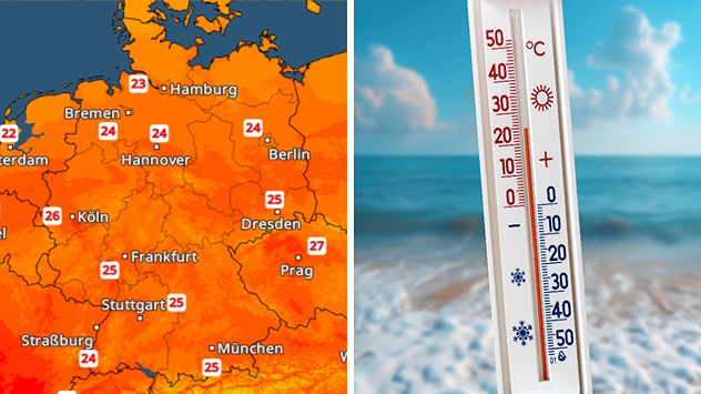 TemperaturRadar-Vorhersage für heute. Verbreitet wird die 25-Grad-Marke geknackt.