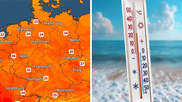 TemperaturRadar-Vorhersage für heute. Verbreitet wird die 25-Grad-Marke geknackt. (c) MVolodymyr/shutterstock.com