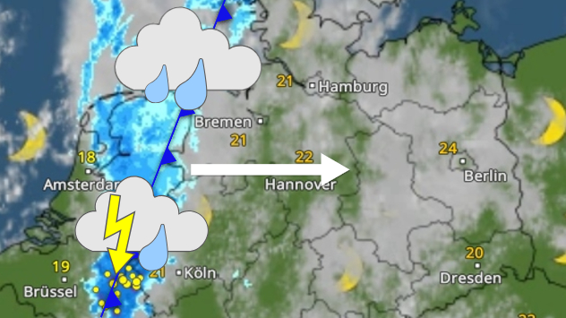 Am Dienstagabend zieht eine Kaltfront mit Regengüssen durch