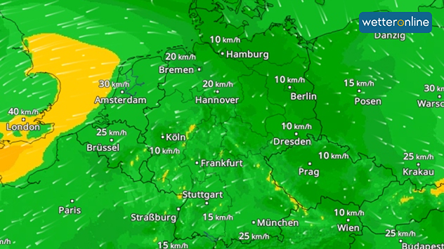 WindRadar zeigt fast nur noch grüne Farben und damit einen schwachen Wind an