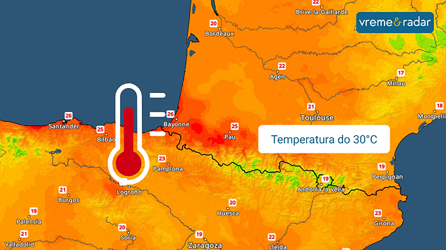 Maks. temp. na jugozapadu Evrope