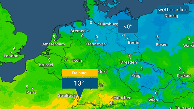Unser TemperaturRadar zeigt am Mittwochnachmittag große Gegensätze.