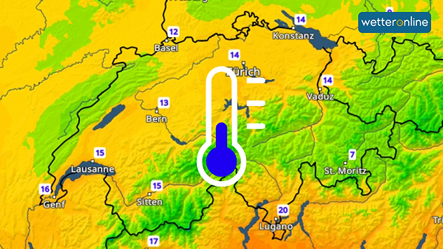 Temperaturkarte der nächtlichen Tiefstwerte in der Schweiz. Besonders im Engadin wird die Nacht deutlich kühler.