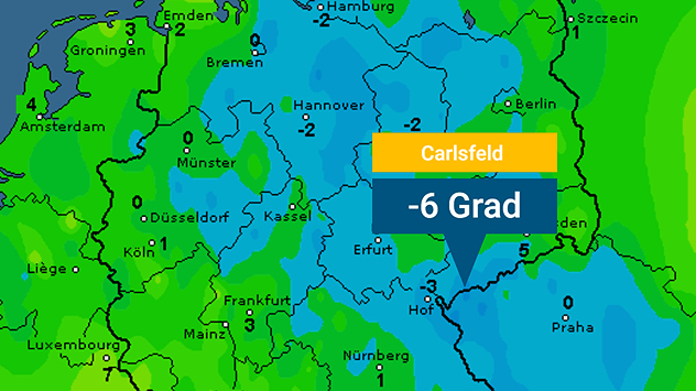 Tiefsttemperatur am Boden am Mittwochmorgen
