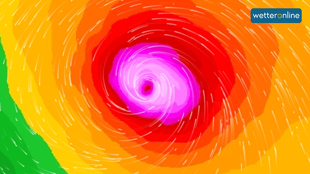 Die Wetterkarte zeigt das Sturmfeld von Hurrikan UMBERTO.