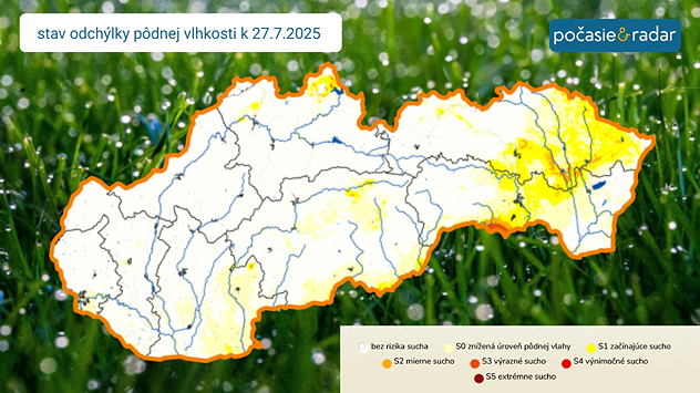Mapa pôdneho sucha na Slovensku.