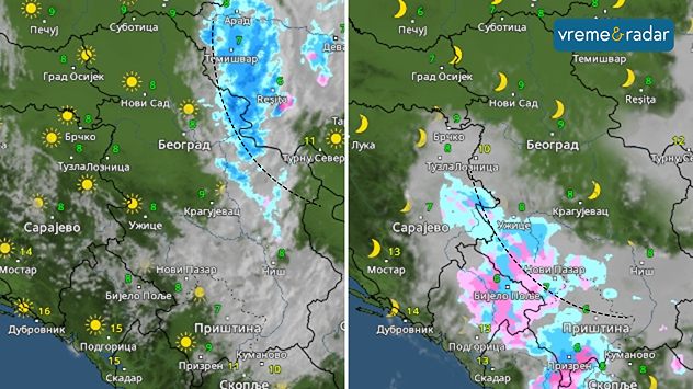 Ponegde slabe padavine u utorak